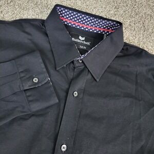 Buttercloth Mens 2XL Tall Fit Solid Black Performance Button Up Long Sleeve